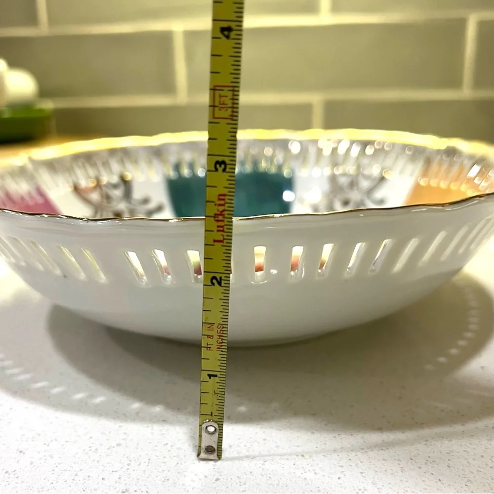 Hand-Painted Fruit Bowl Reticulated Pierced Rim Lusterware Made in Japan Vintage